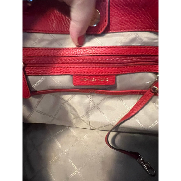 MICHAEL KORS Brooklyn Large Logo and Pebbled Leather Tote Bag Red/Brown - Picture 9 of 11